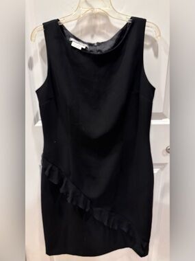 Maggy London Black Sleeveless Sheath Dress with Ruffle Trim